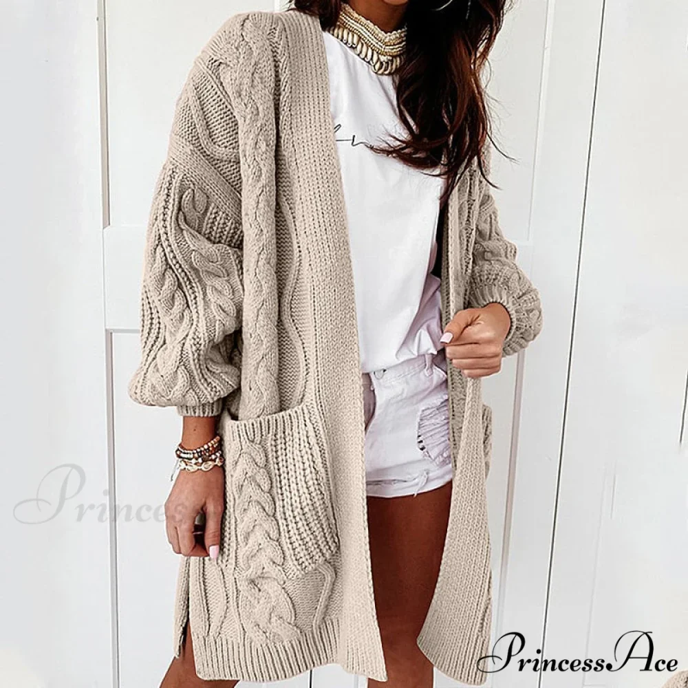 Oversized Lantern Sleeve Knitted Sweater Warm Long Cardigan - Image 4
