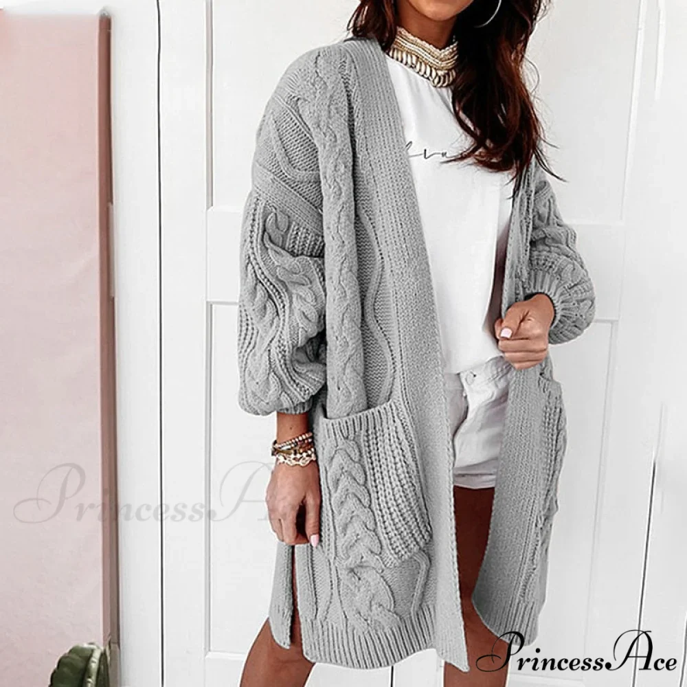 Oversized Lantern Sleeve Knitted Sweater Warm Long Cardigan - Image 5
