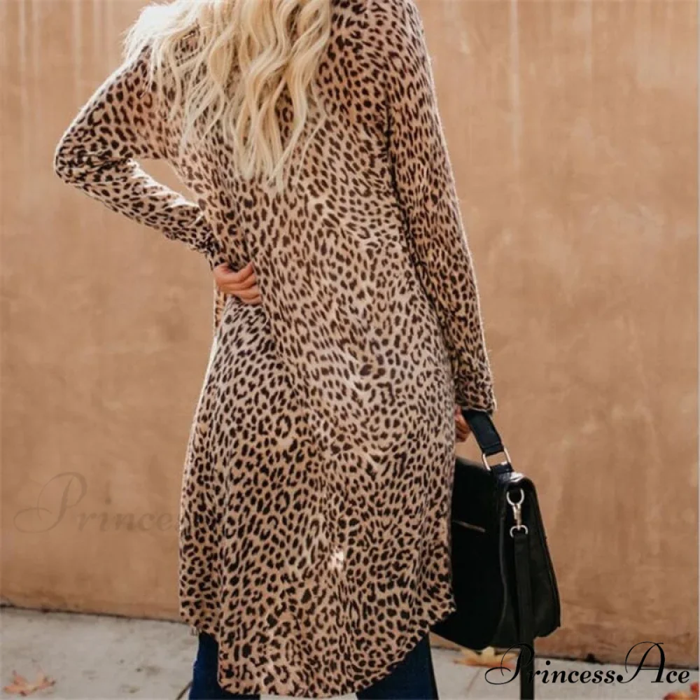 Women Cardigan Long Sleeve Leopard Kimono Shawl Loose Coat - Image 2