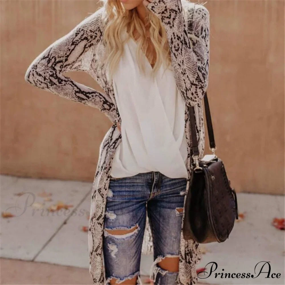 Women Cardigan Long Sleeve Leopard Kimono Shawl Loose Coat - Image 4