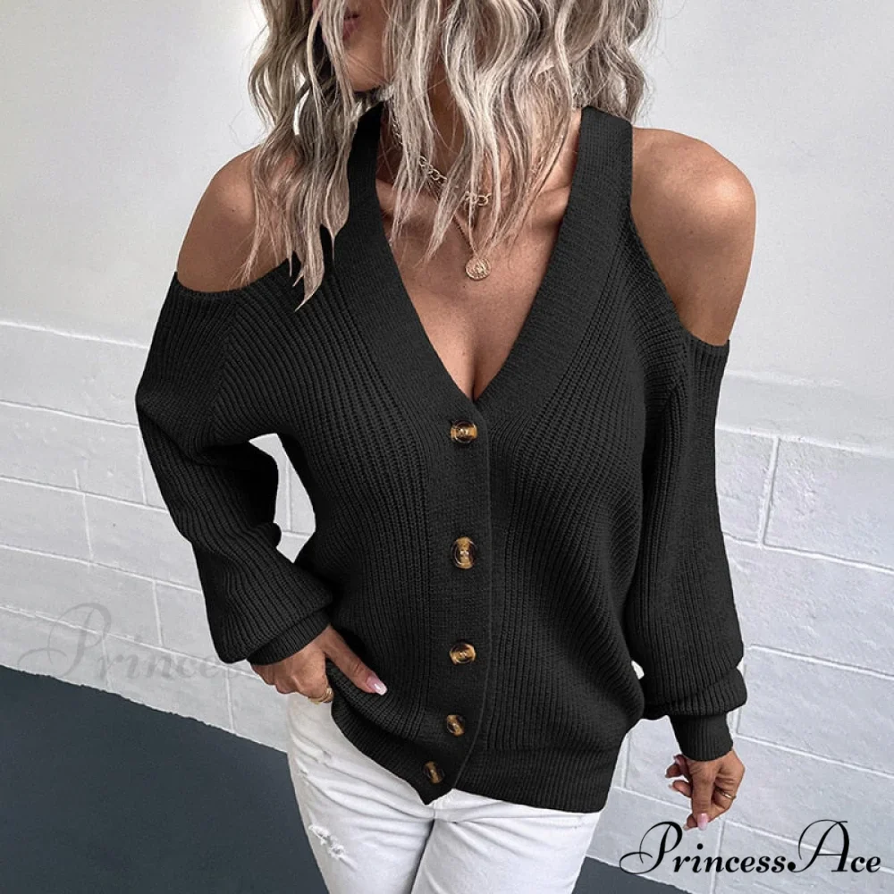 Off Shoulder Sweater High Quality Simple Knit Cardigan - Image 2