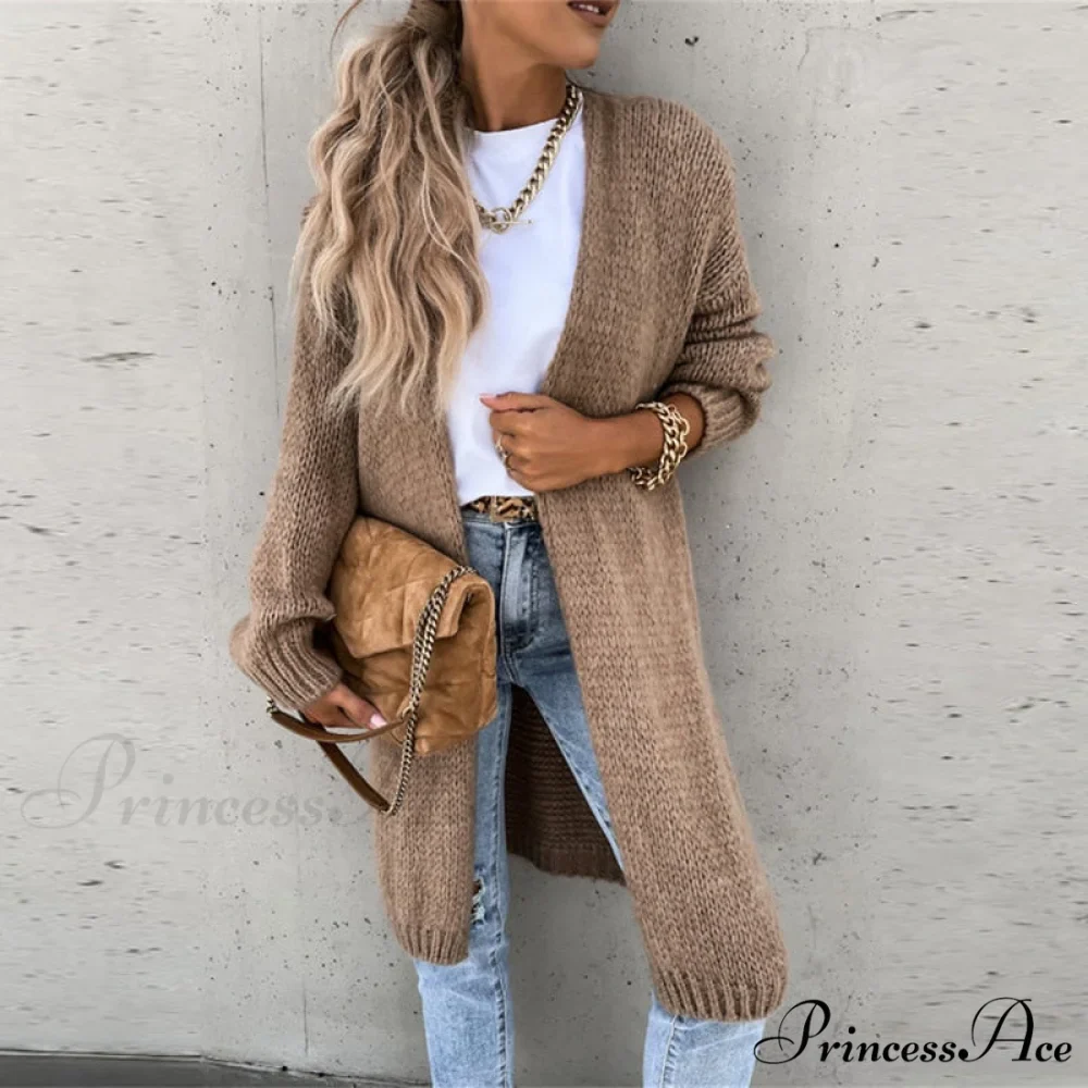 Female Elegant Simple Basic Soft Winter Long Sleeve Cardigan - Image 3