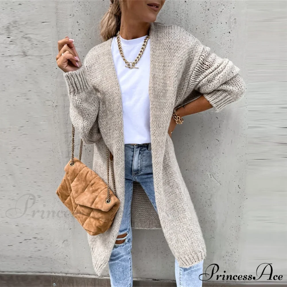 Female Elegant Simple Basic Soft Winter Long Sleeve Cardigan - Image 4
