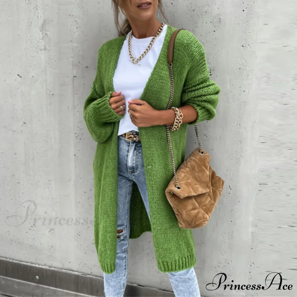 Women Casual Long Sleeve O-Neck Cardigan Solid Loose Knit Coats - Image 3
