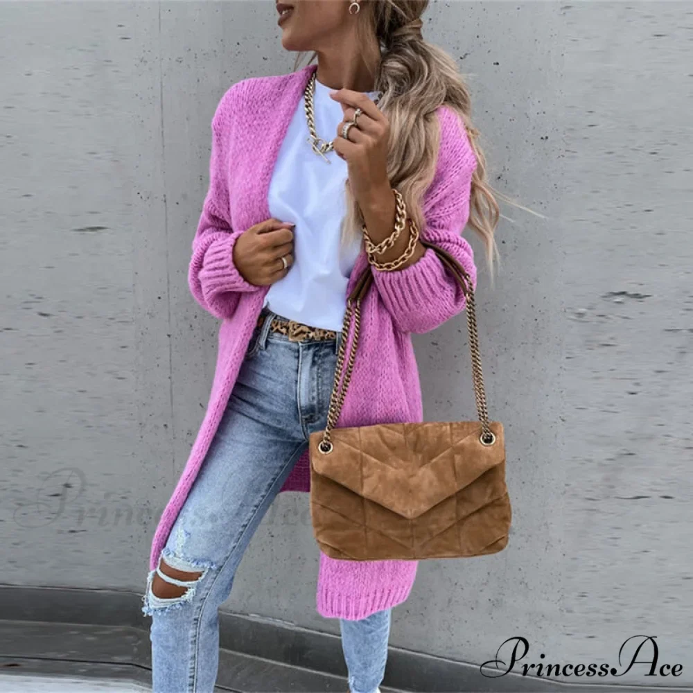 Women Casual Long Sleeve O-Neck Cardigan Solid Loose Knit Coats - Image 5