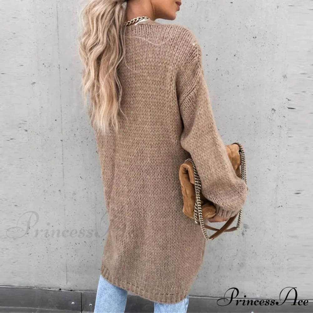 Women Casual Long Sleeve O-Neck Cardigan Solid Loose Knit Coats - Image 6
