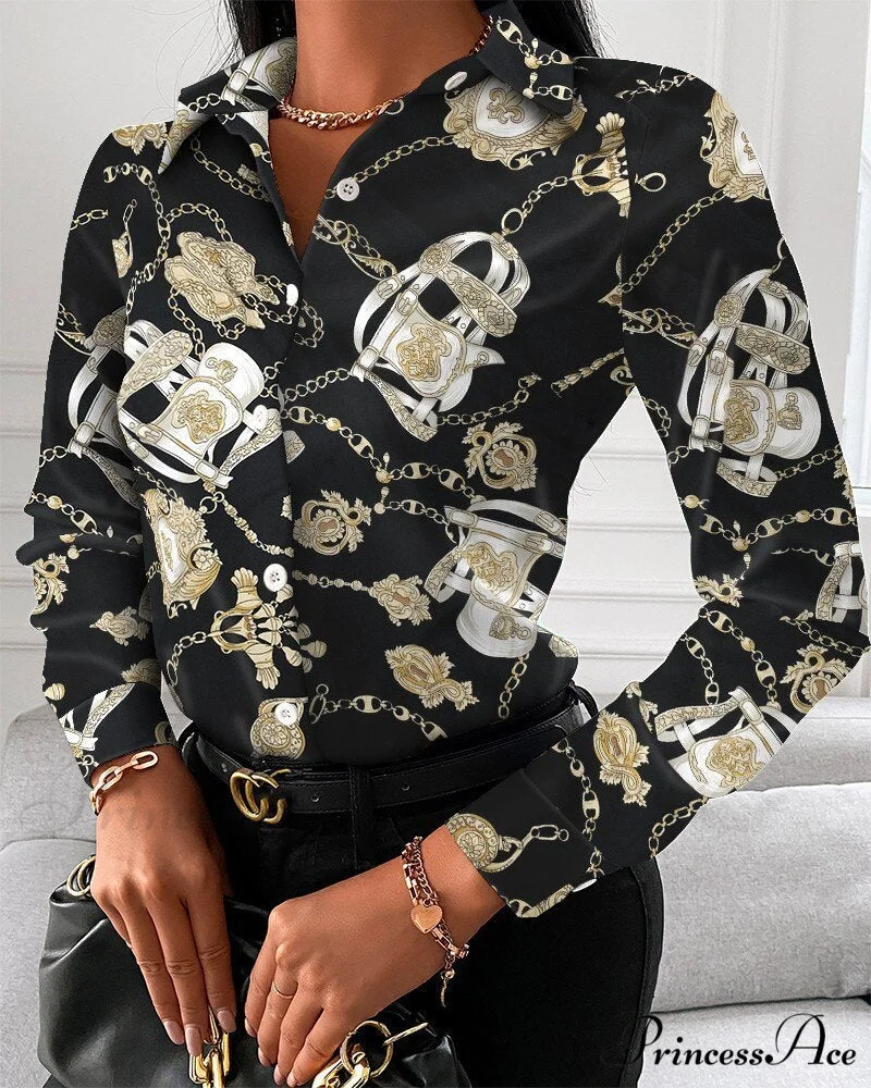 Office Lady Print Button Shirts - Image 12