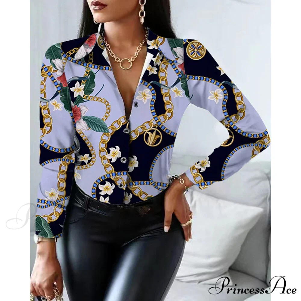 Office Lady Print Button Shirts - Image 14