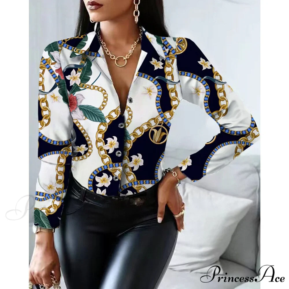 Office Lady Print Button Shirts - Image 15