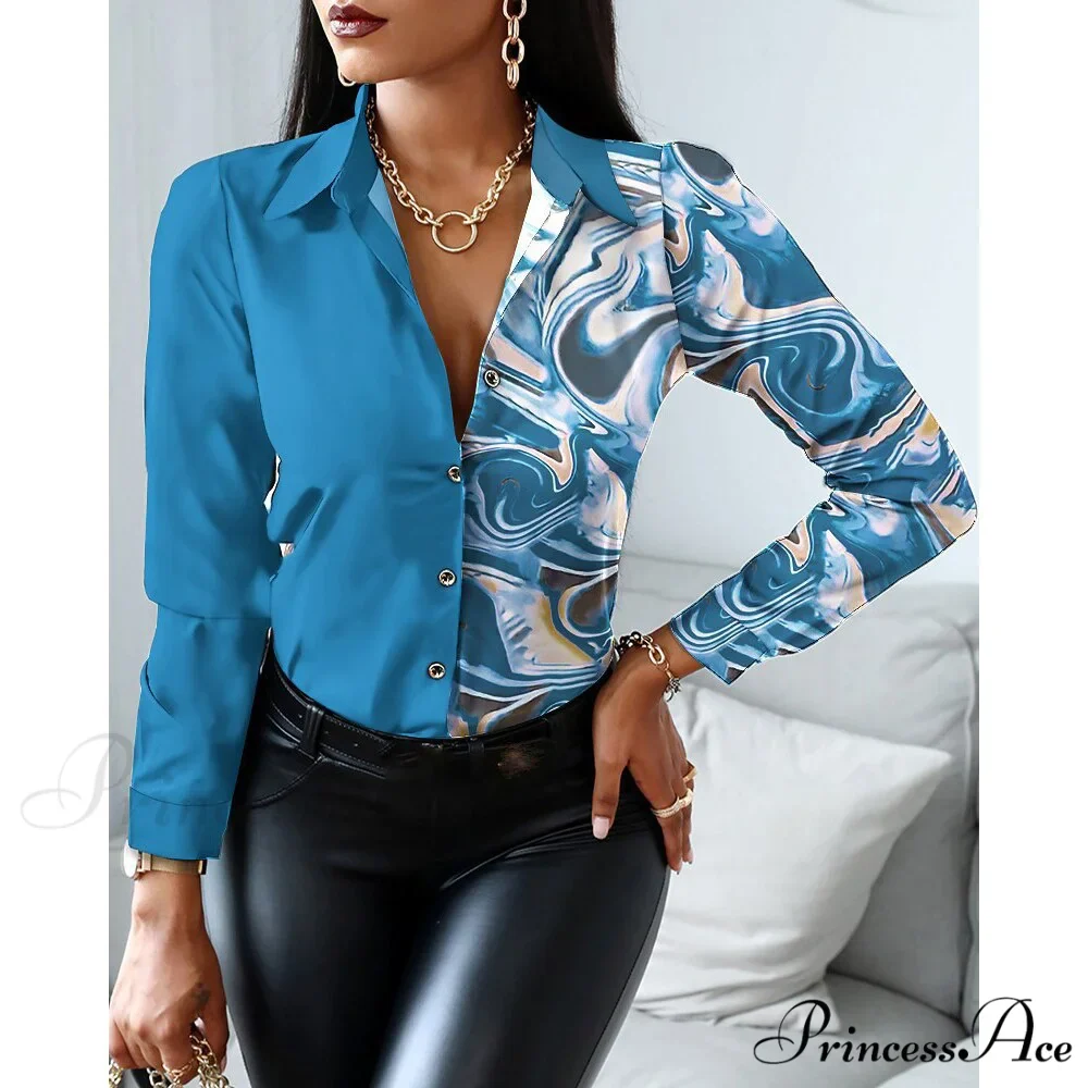 Office Lady Print Button Shirts - Image 20