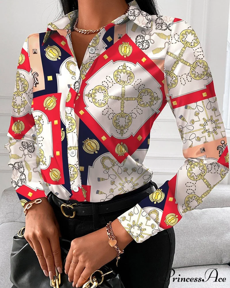 Office Lady Print Button Shirts - Image 3