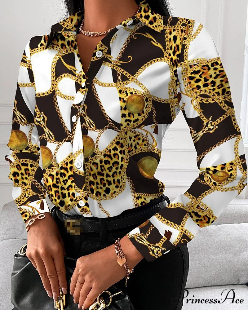 Office Lady Print Button Shirts - Image 7