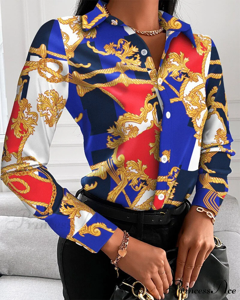 Office Lady Print Button Shirts - Image 9