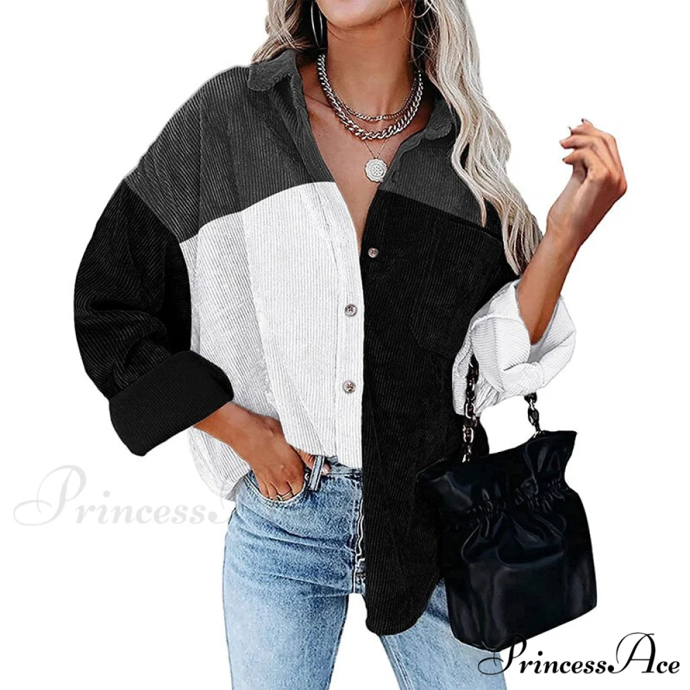 Vintage Color Block Patchwork Corduroy Shirt - Image 10