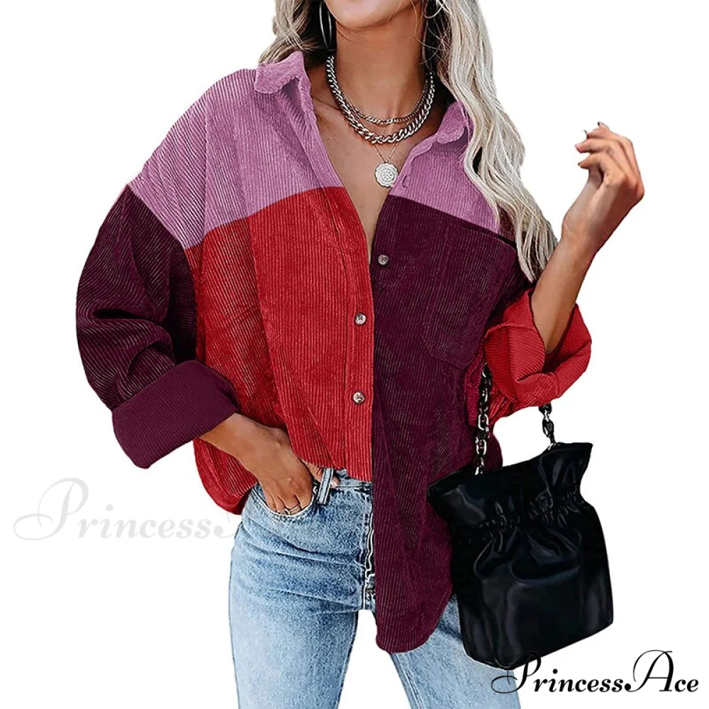 Vintage Color Block Patchwork Corduroy Shirt - Image 12