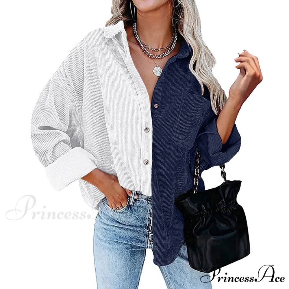 Vintage Color Block Patchwork Corduroy Shirt - Image 3