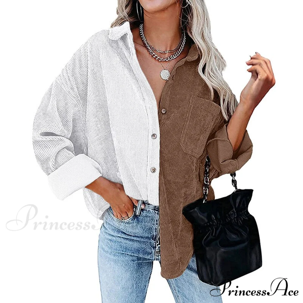 Vintage Color Block Patchwork Corduroy Shirt - Image 4