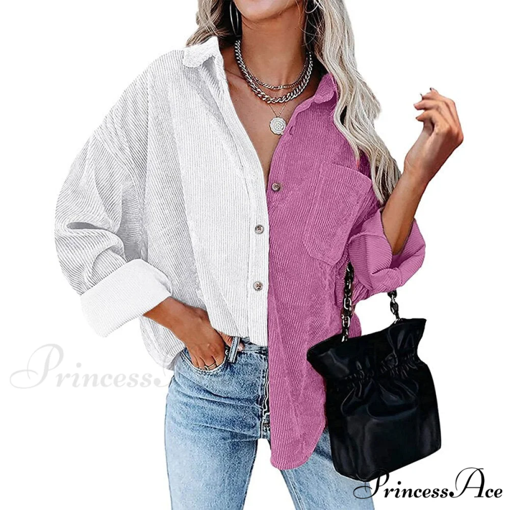 Vintage Color Block Patchwork Corduroy Shirt - Image 5