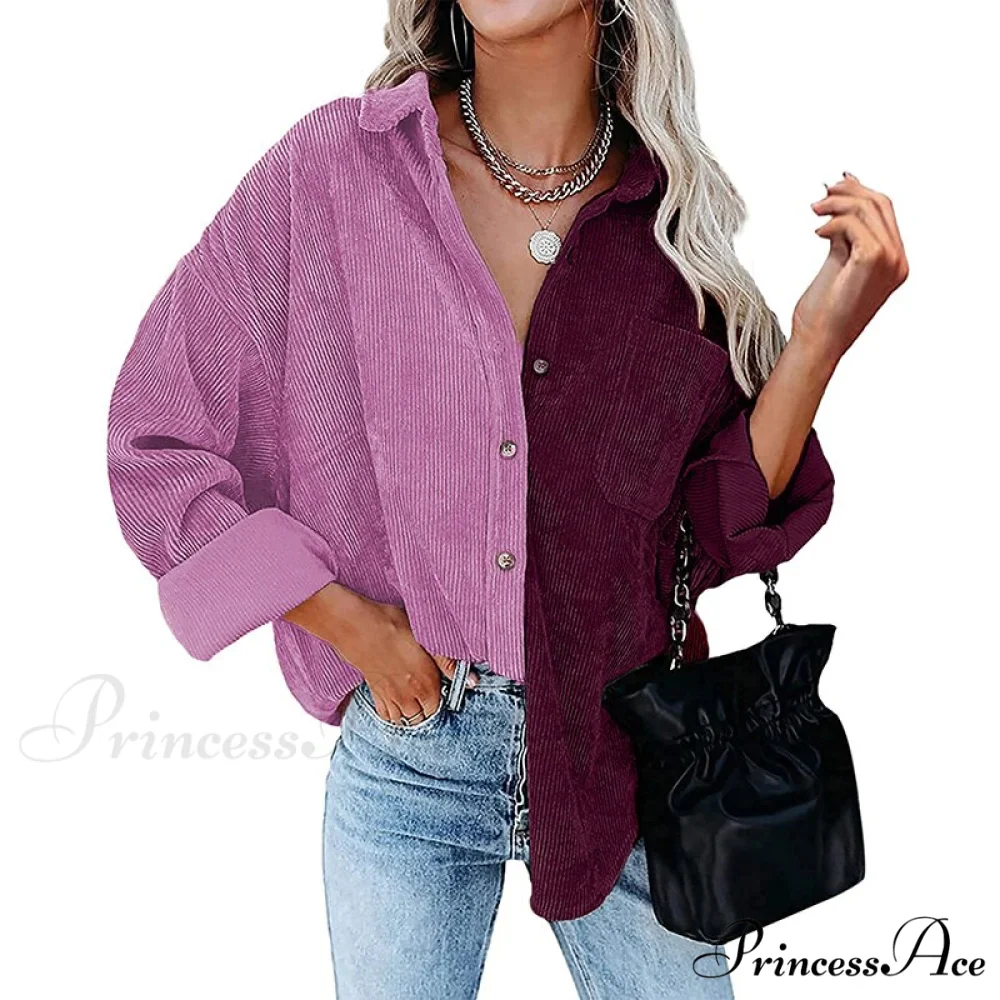 Vintage Color Block Patchwork Corduroy Shirt - Image 6