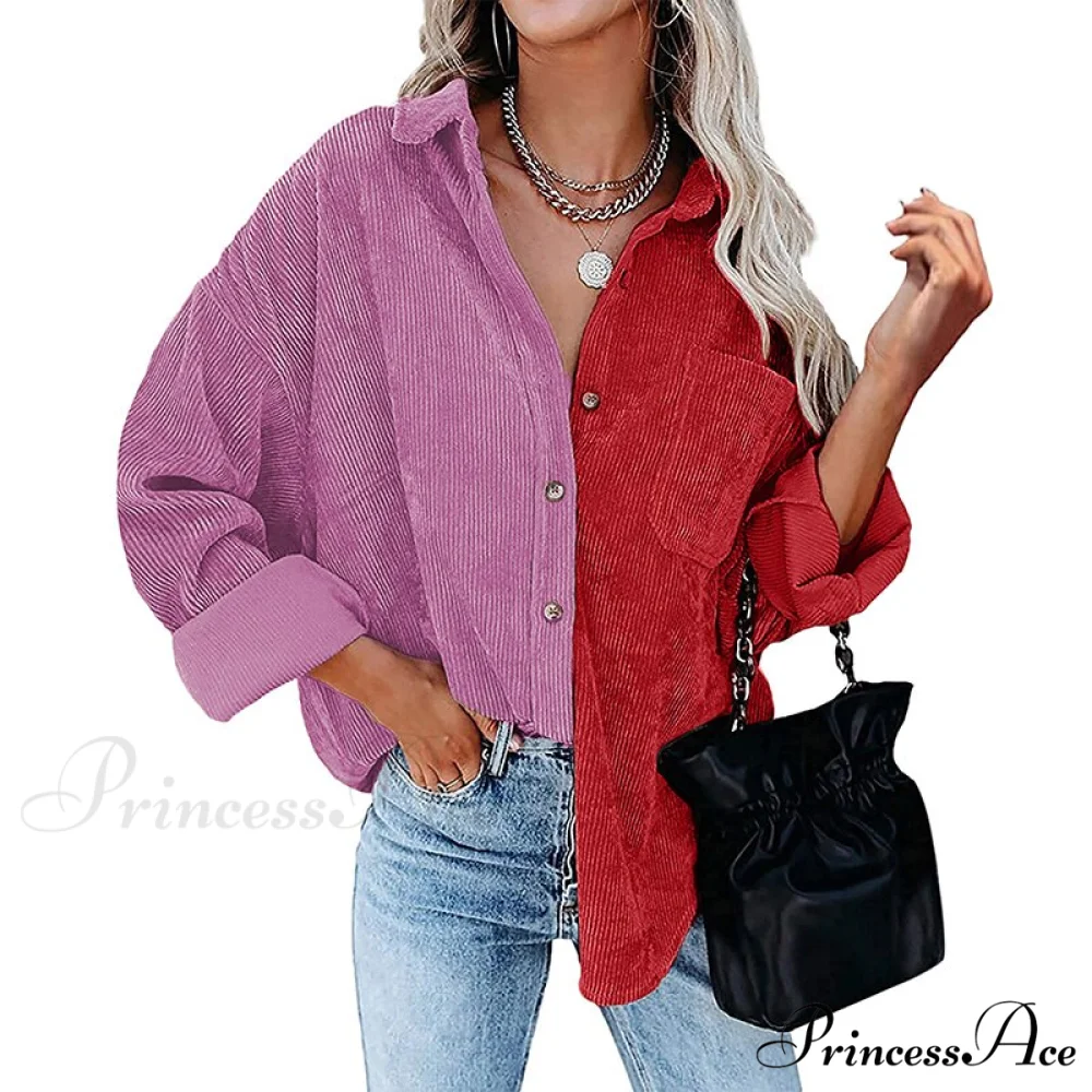 Vintage Color Block Patchwork Corduroy Shirt - Image 7