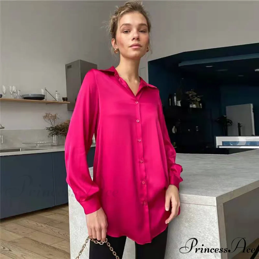 Elegant Long Sleeve Green Silk Blouse - Image 2