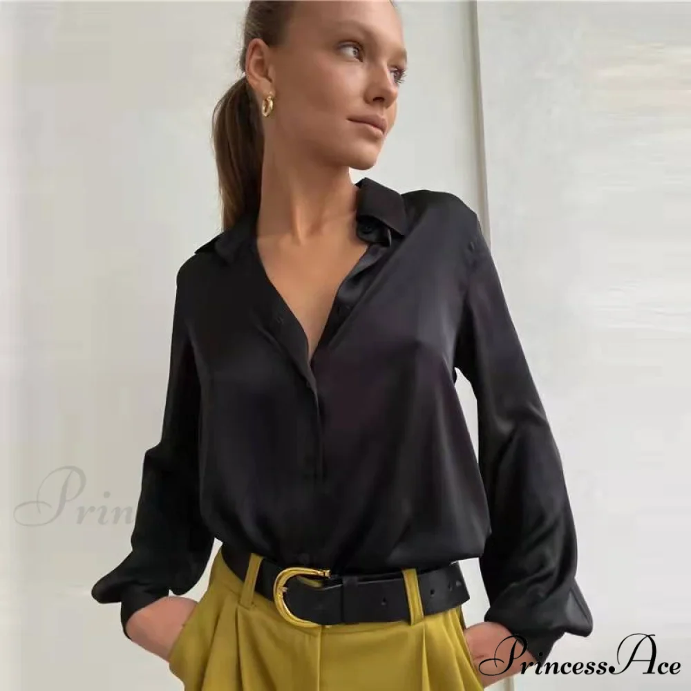 Elegant Long Sleeve Green Silk Blouse - Image 5