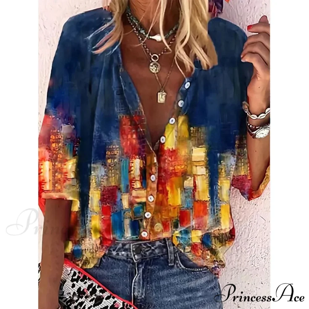 Elegant Loose Abstraction Print Shirt - Image 16