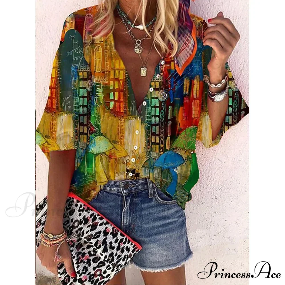 Elegant Loose Abstraction Print Shirt - Image 2