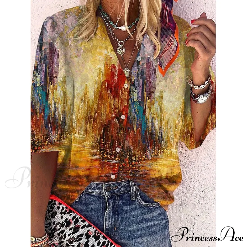 Elegant Loose Abstraction Print Shirt - Image 7