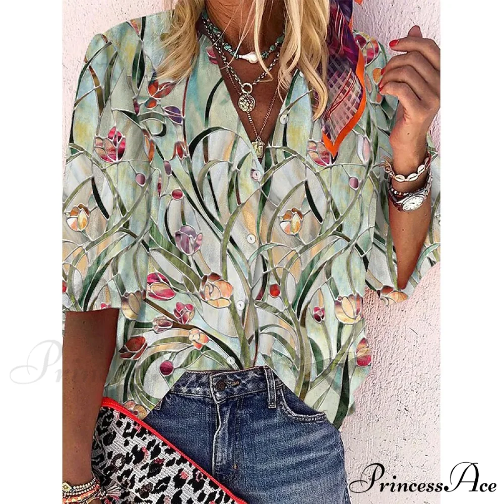 Vintage Loose Peacock Print Shirt - Image 12