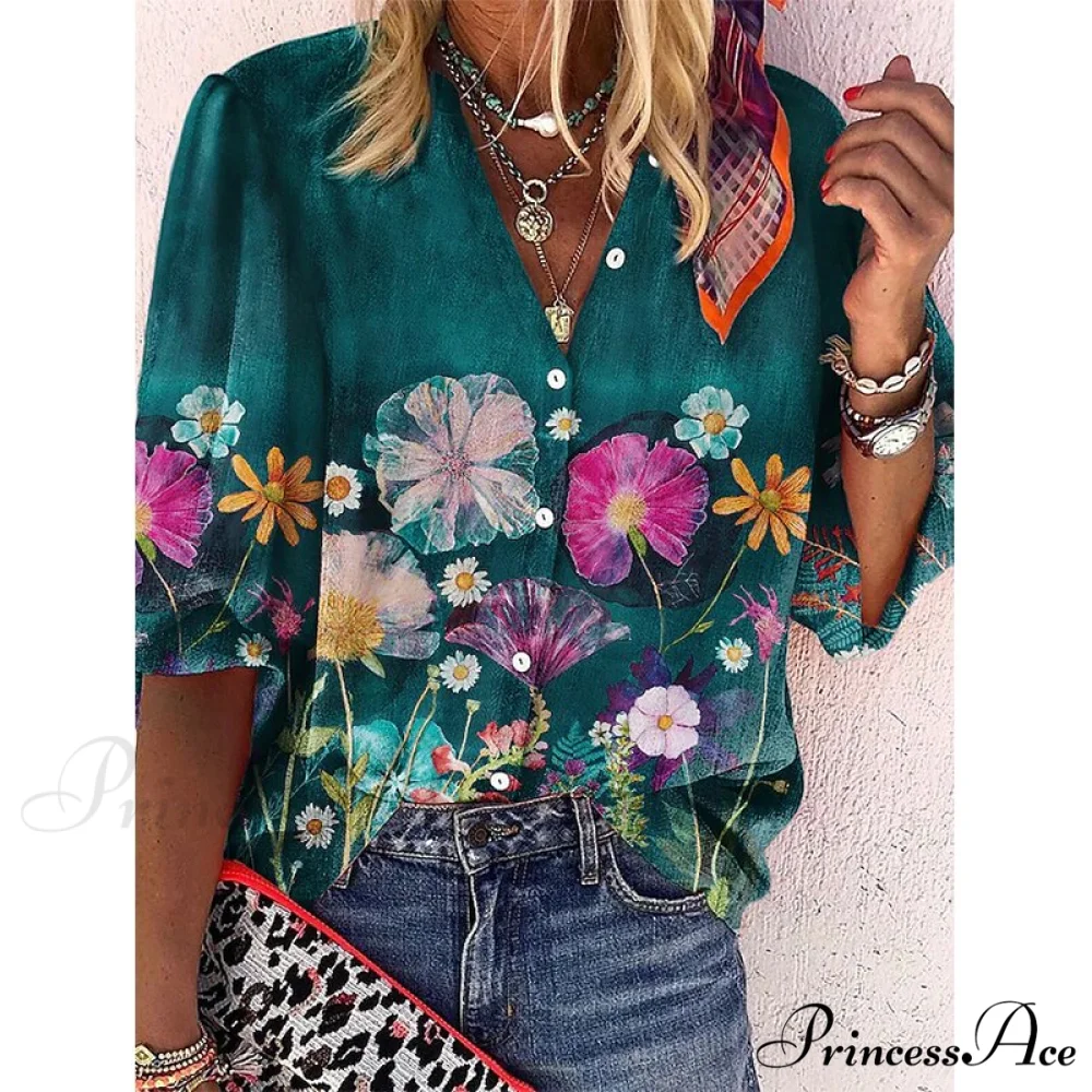 Vintage Loose Peacock Print Shirt - Image 3