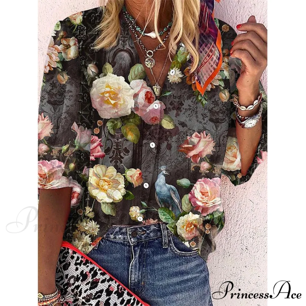 Vintage Loose Peacock Print Shirt - Image 7