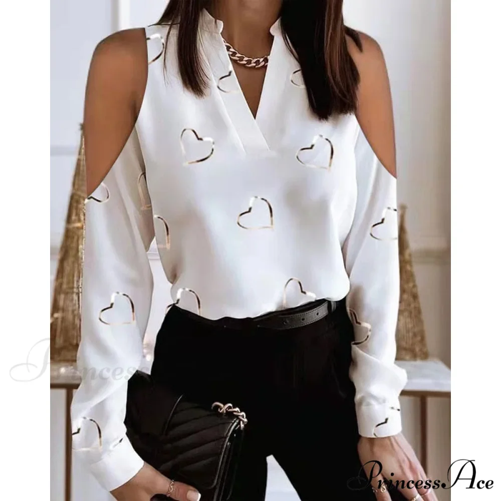 Fashion V-neck Printed Off Shoulder Loose Shirt - Image 2
