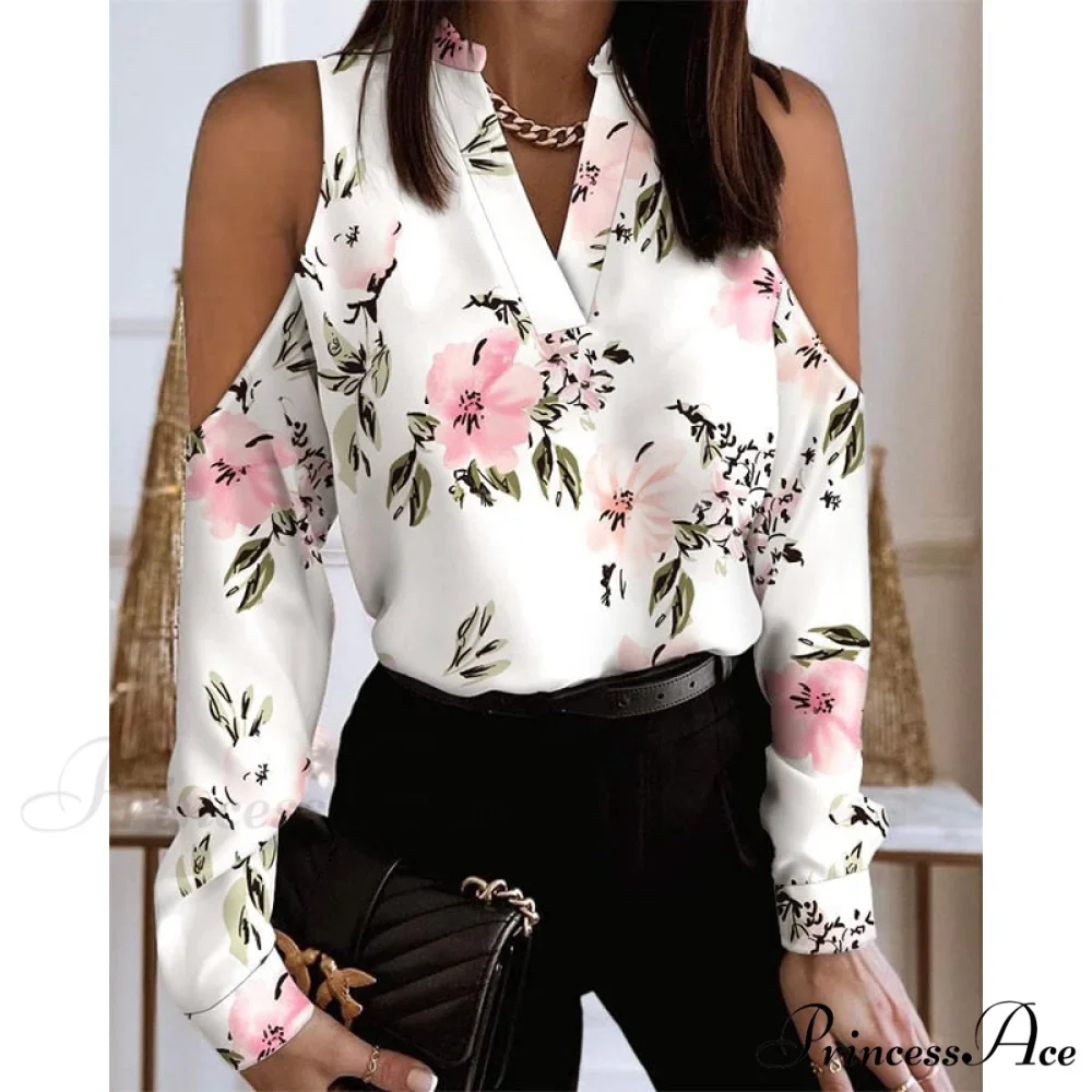 Fashion V-neck Printed Off Shoulder Loose Shirt - Image 4