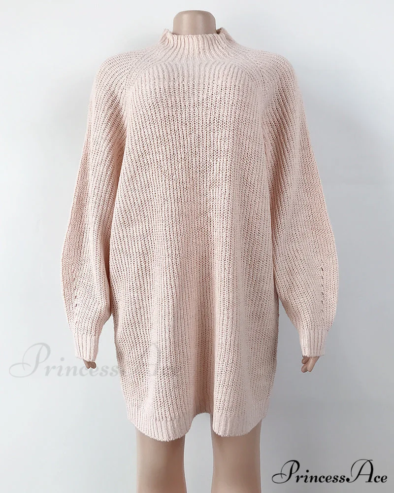 Solid Color Turtleneck Sweater Knitted Mini Dress - Image 7