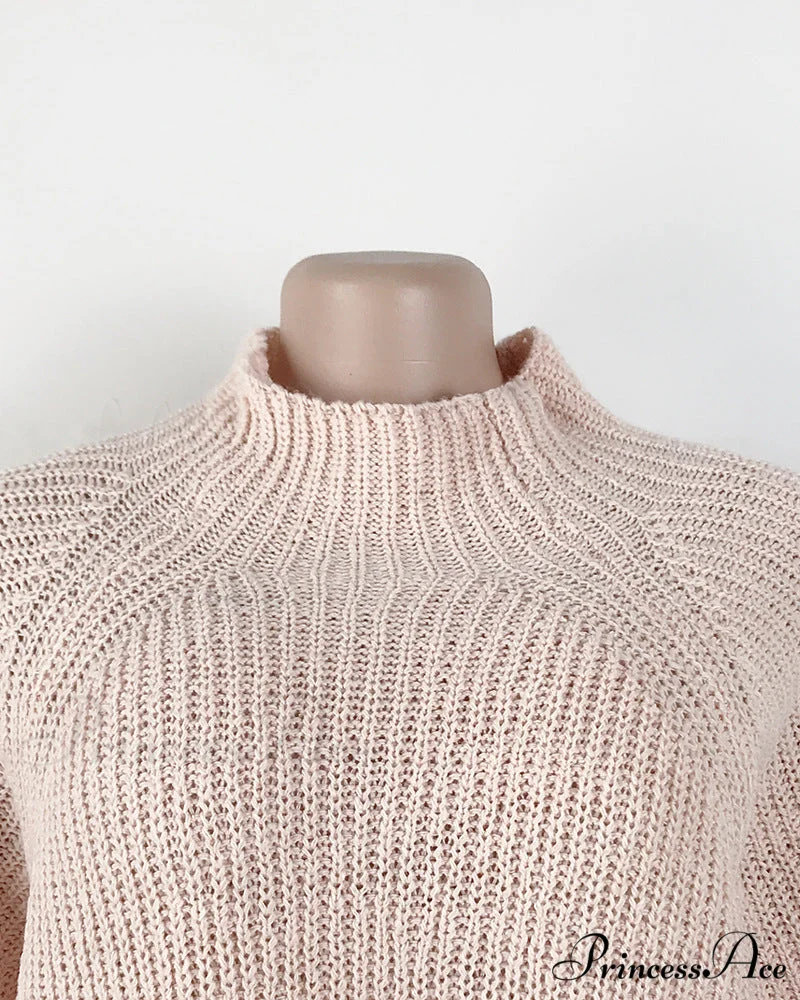 Solid Color Turtleneck Sweater Knitted Mini Dress - Image 8