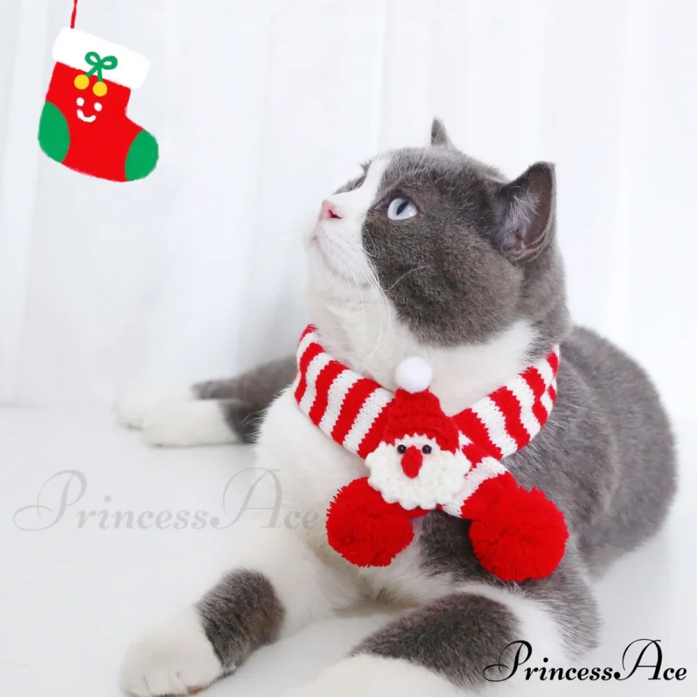 Cat Dog Knitted Wool Striped Christmas Scarf - Image 13