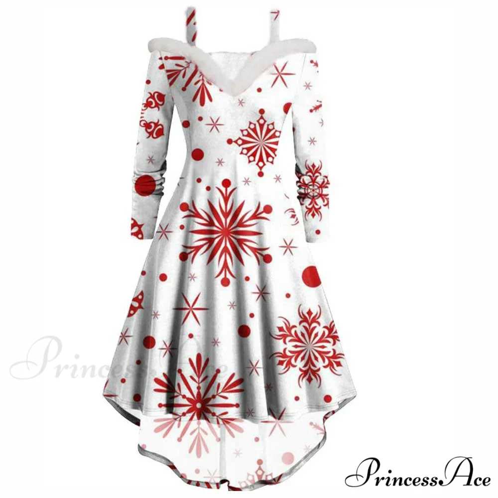 Christmas Long Sleeve Faux Fur Collar Midi Party Costume - Image 2
