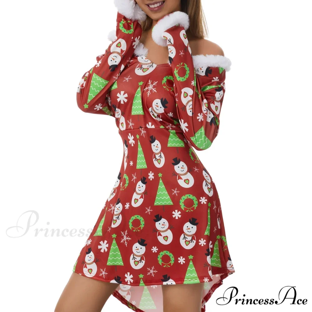 Christmas Long Sleeve Plush V Neck Casual Dresses - Image 2
