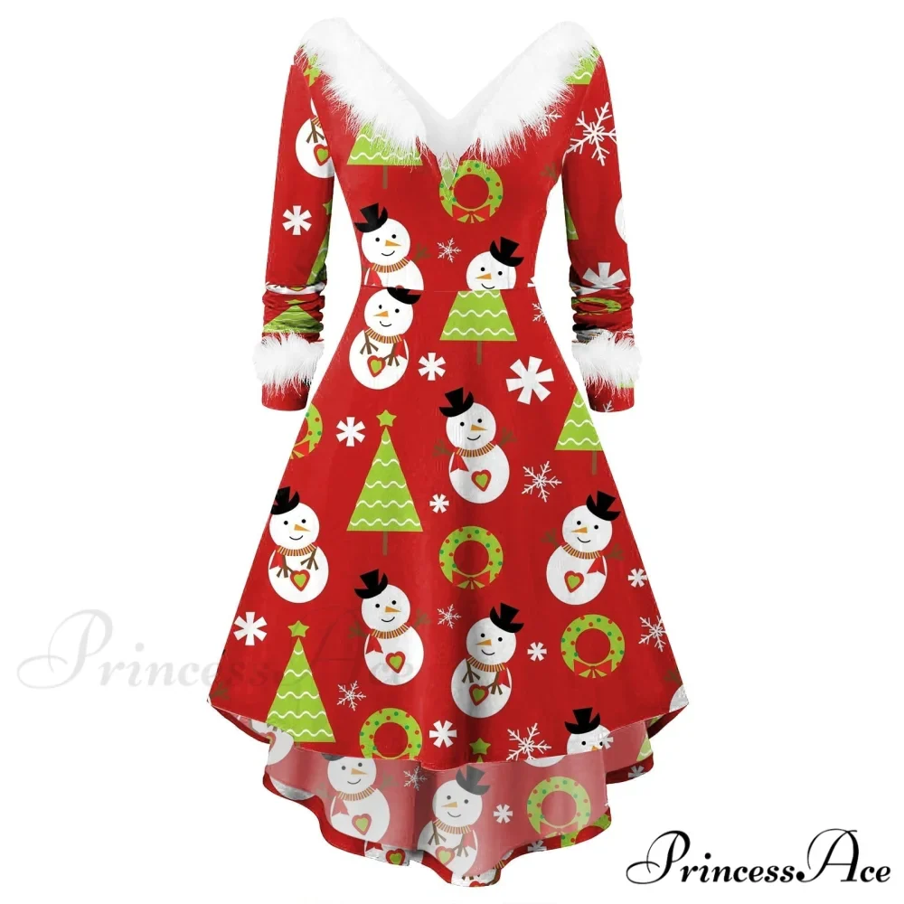 Christmas Long Sleeve Plush V Neck Casual Dresses - Image 7