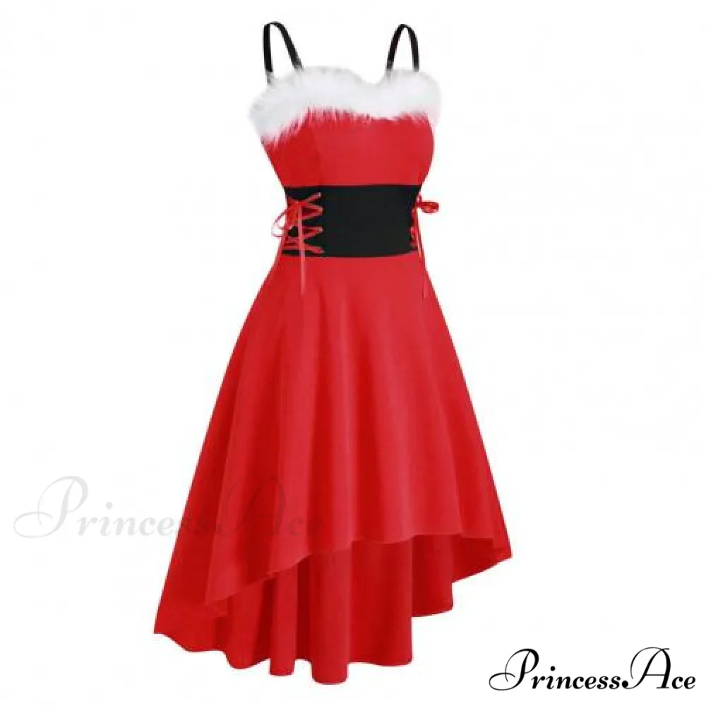 Christma Off Shoulder Contrast Color Patchwork High Low Dress - Image 3