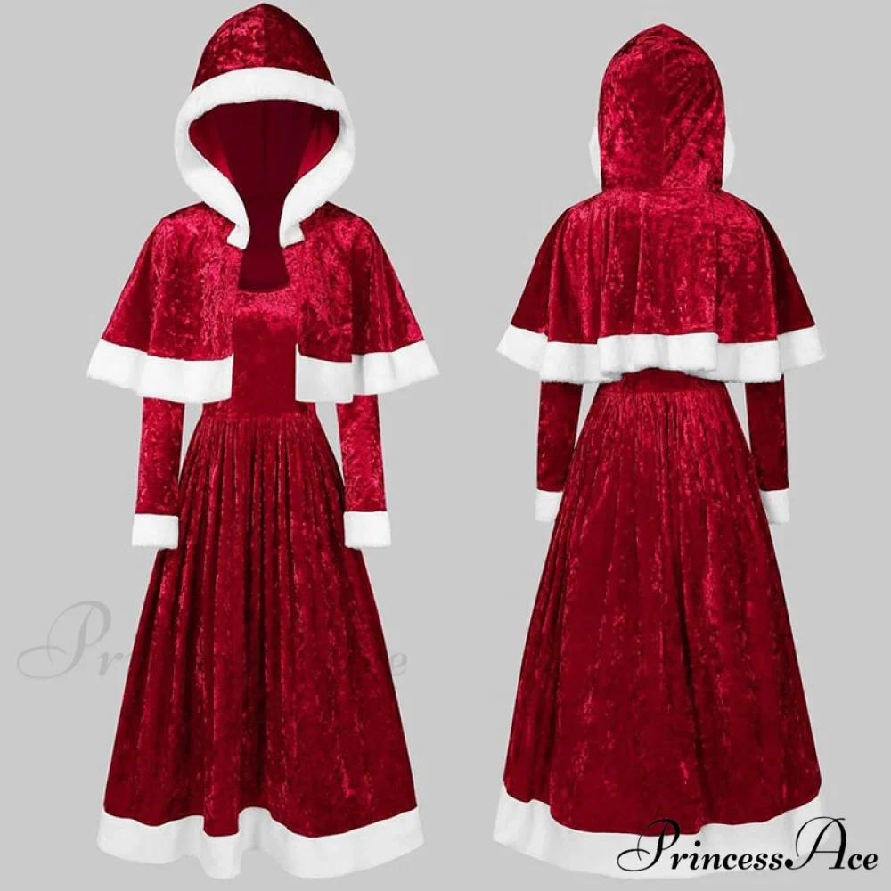 Retro Christmas Fashion O-neck Long Sleeve Two-piece Shawl Dress - Image 2