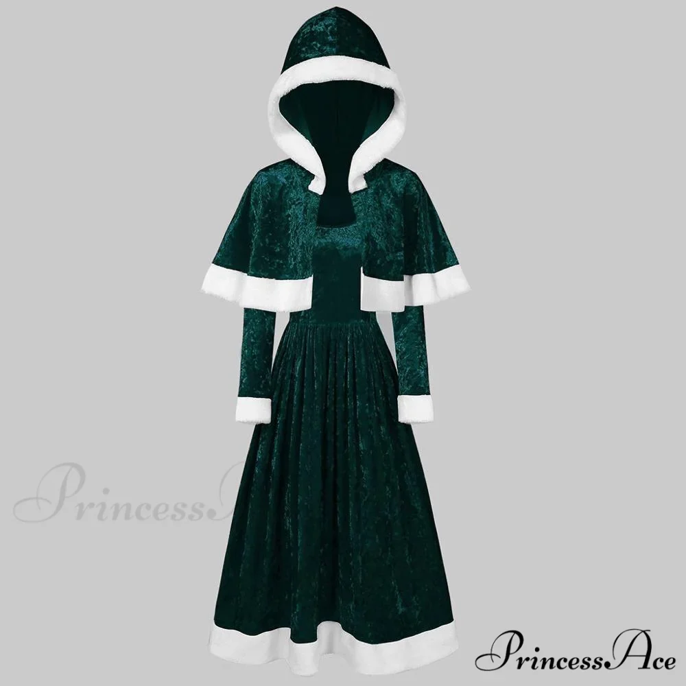 Retro Christmas Fashion O-neck Long Sleeve Two-piece Shawl Dress - Image 6