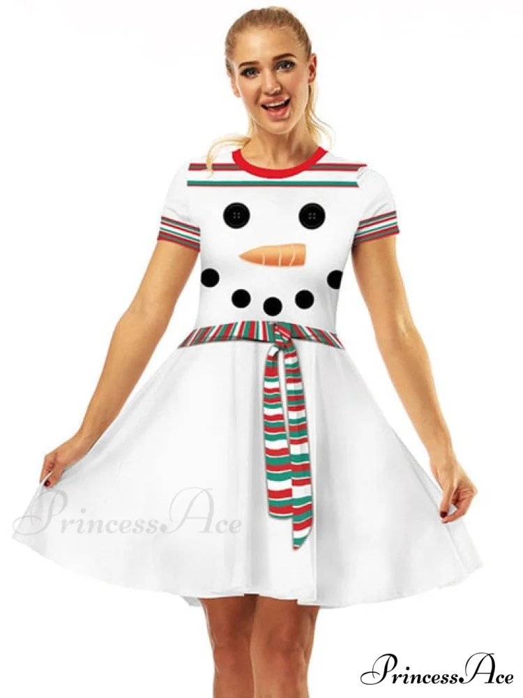 Christmas Casual Vintage O-neck Short Sleeve A-Line Vestidos - Image 3