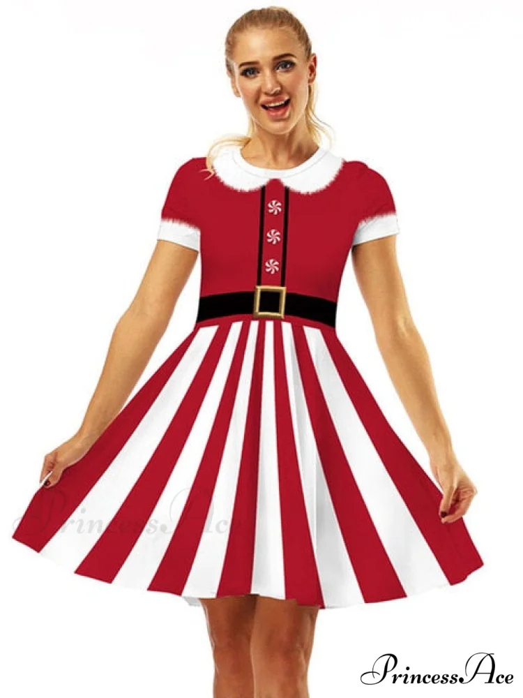 Christmas Casual Vintage O-neck Short Sleeve A-Line Vestidos - Image 5