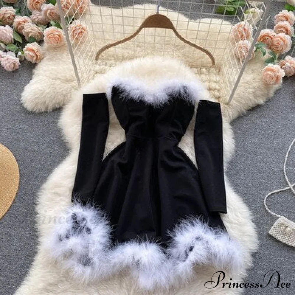 Strapless Backless Furry Sexy Short Mini Christmas Dress - Image 4