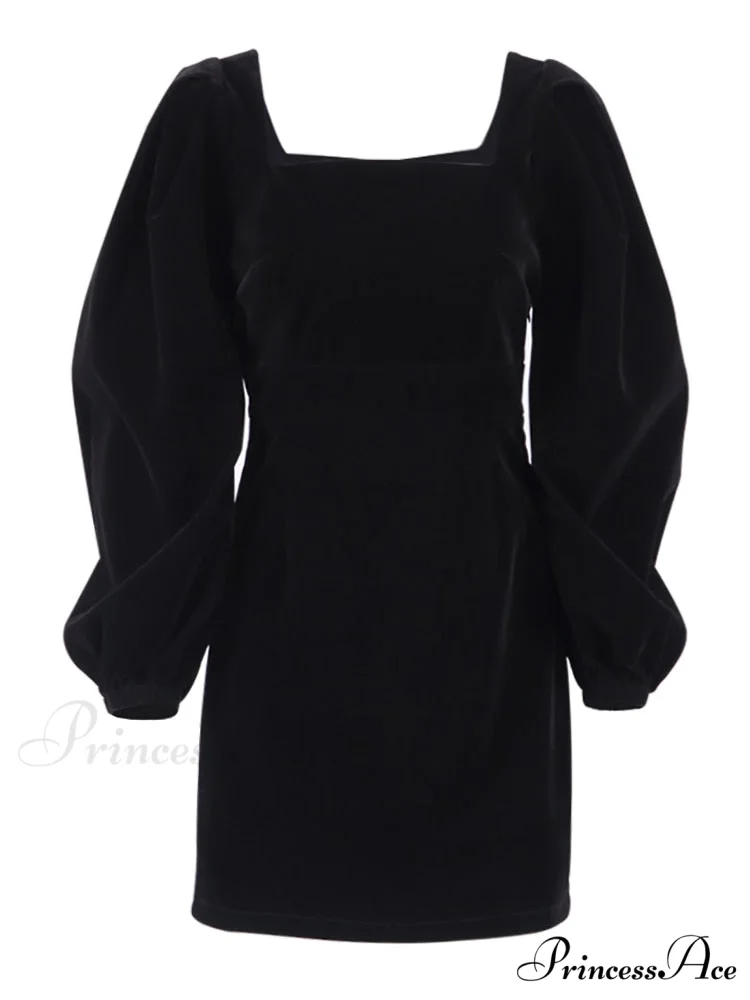 Evening Velvet Square Collar Christmas Party Dresses - Image 3