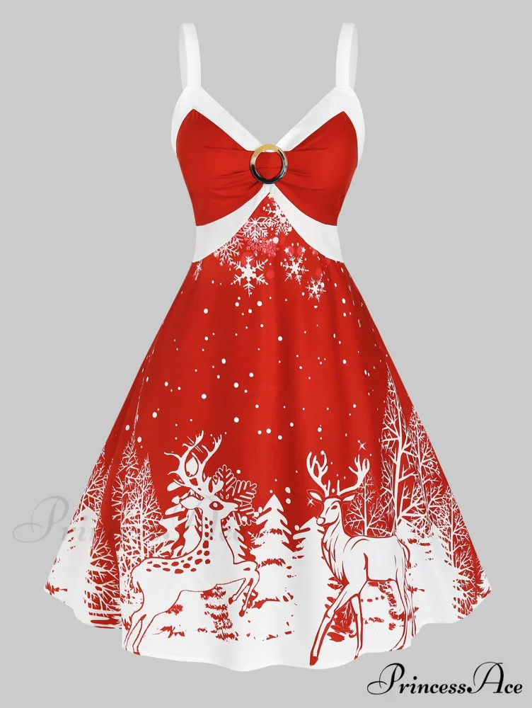 Christmas Lace Up Party Colorblock Two Tone Christmas Clothing - Image 3