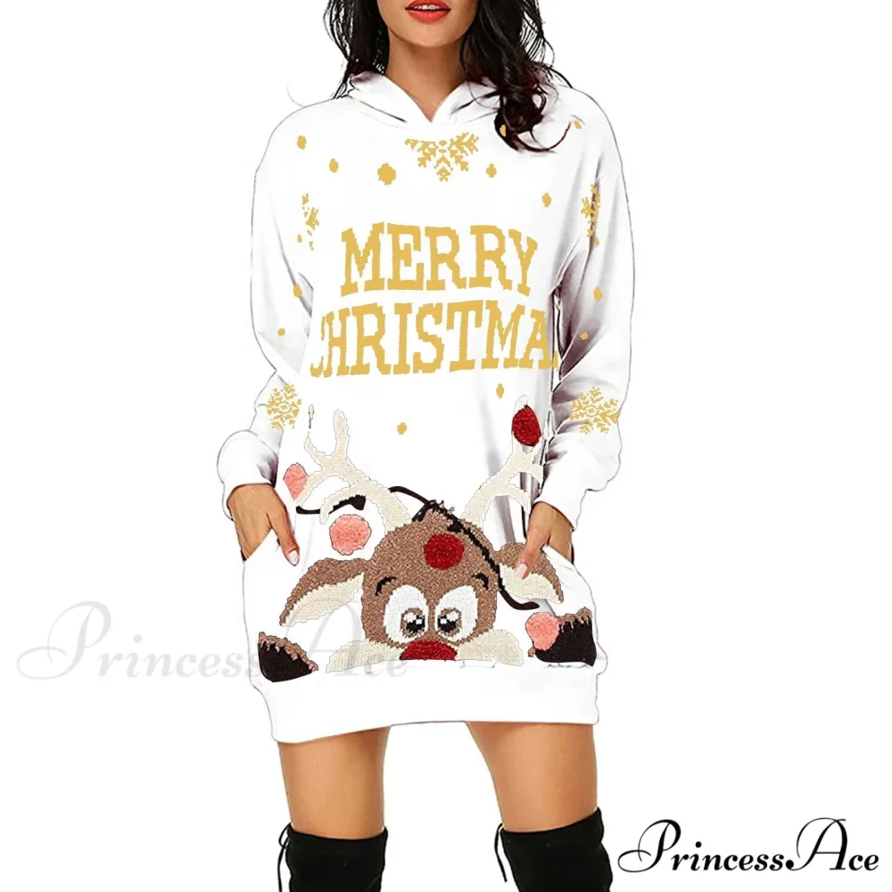 Christmas Hoodie Bag Hip Pocket Elk Sweater Dress - Image 3