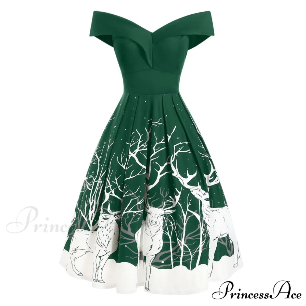 Christmas Floral Print Cold Shoulder Flounce Trim Dress - Image 6